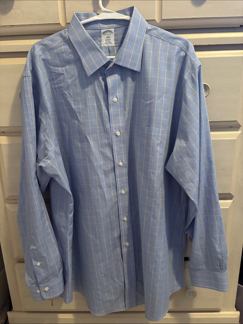 Brooks Brothers Light Blue Windowpane Dress Shirt with White Grid